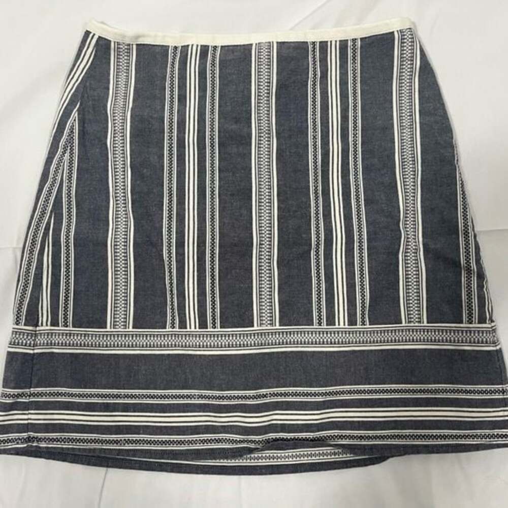 Loft Lined Skirt Women's 4 Navy White Cotton Striped Straight Mini